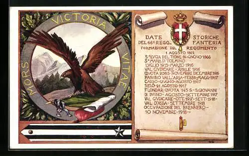 Künstler-AK Date Storiche del 66° Regg. Fanteria, Italienisches Infanterie-Regiment