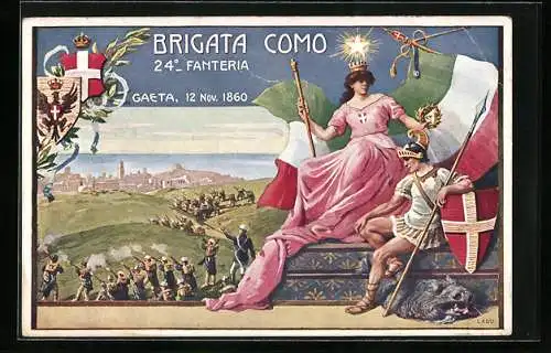Künstler-AK Brigata Como 24° Fanteria, Gaeta 1860, Italienisches Infanterie-Regiment