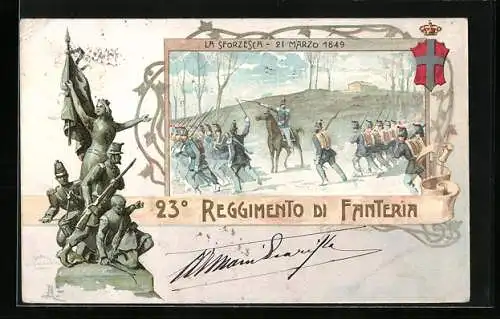 Lithographie 23° Reggimento di Fanteria, La Sforzesca 1849, Italienisches Infanterie-Regiment