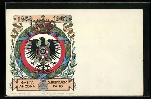 Lithographie 25. Italienisches Infanterie-Regiment, Gaeta Ancona, Castelfidardo Fano