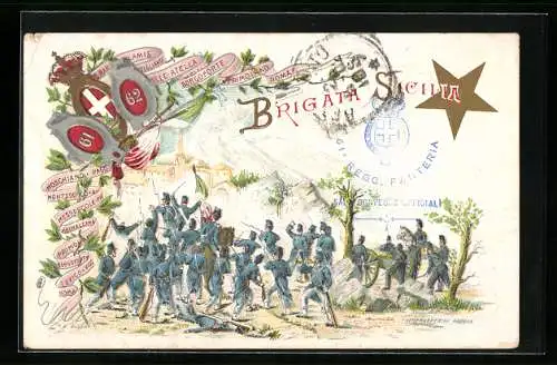 Lithographie Brigata Sicilia, 61. und 62. italienisches Infanterie-Regiment