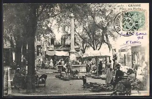 AK Grasse, Place aux Herbes, Markt