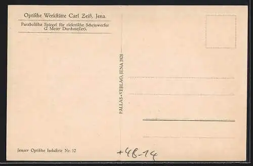 AK Jena, Optische Werkstätte Carl Zeiss, Scheinwerferspiegel