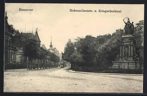 AK Hannover, Hohenzollernstrasse und Kriegerdenkmal, Strassenbahn