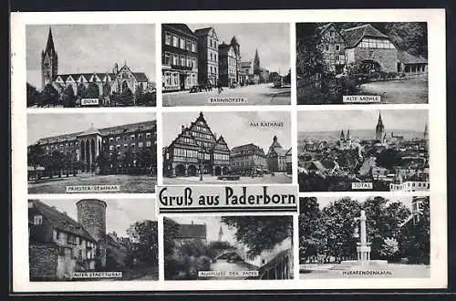 AK Paderborn, Bahnhofstrasse, Totalansicht, Husarendenkmal