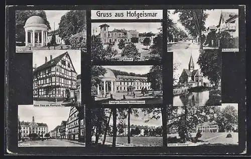 AK Hofgeismar, Bahnhofstrasse, Bahnhof, Schloss Schönburg, Prediger-Seminar und Gesundbrunnen