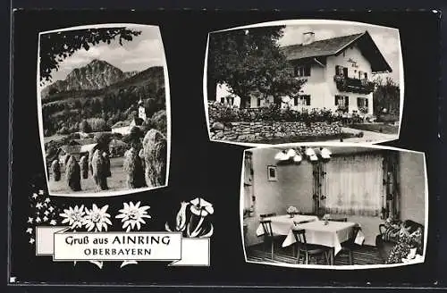 AK Ainring /Oberbayern, Pension Haus Resi mit Innenansicht, Inh. Therese Götzinger