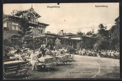 AK Magdeburg, Das Park-Restaurant Herrenkrug, Aussenbereich, Inh. Fritz Penz