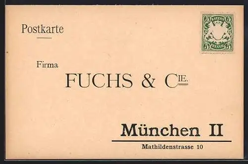 AK München, Firma Fuchs & Cie., Mathildenstrasse 10, Bestellkarte