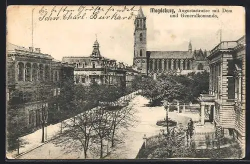 AK Magdeburg, Augustastrasse mit Dom und Generalkommando