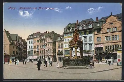 AK Mainz, der Marktbrunnen auf dem Marktplatz