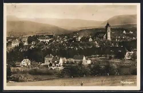 AK Nürtingen, Ortsansicht mit Bergpanorama