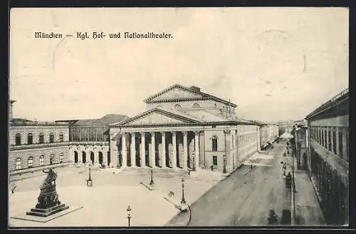 AK München, Hof- und Nationaltheater mit Strasse aus der Vogelschau