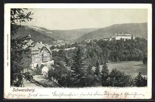 AK Schwarzburg, Ortsansicht mit Thüringer Wald