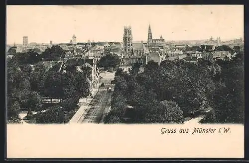 AK Münster i. W., Ortsansicht mit Strasse aus der Vogelschau