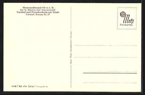 AK Menzenschwand /St. Blasien, Gasthof-Fremdenheim zur Linde