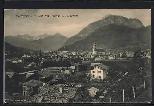 AK Mittenwald a. Isar, Ortsansicht mit Reither und Arnspitze