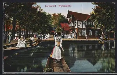 AK Wotschofska, Spreewald-Kahn, Trachtenfrau