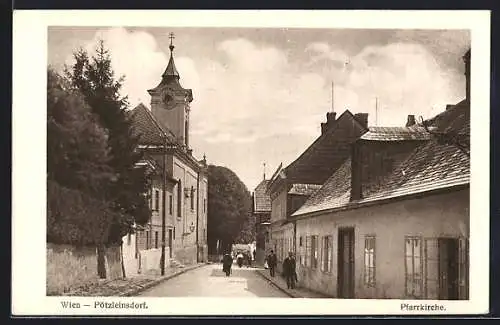 AK Wien-Pötzleinsdorf, Partie mit Pfarrkirche