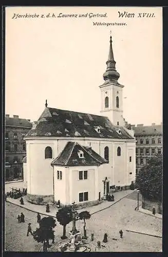 AK Wien, Die Pfarrkirche z. d. h. Laurenz und Gertrud, Währingerstrasse