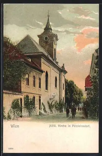 AK Wien-Pötzleinsdorf, Abendstimmung an der Kirche