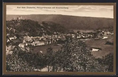 AK Helmarshausen, Panorama mit der Kruckenburg im Diemeltal