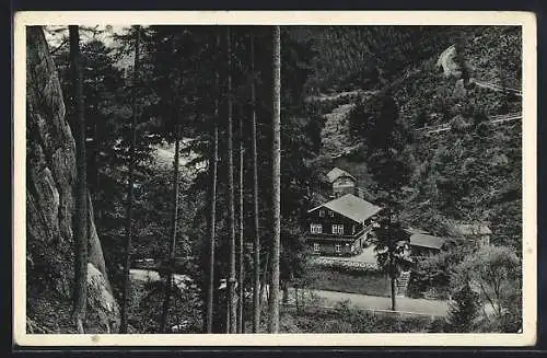 AK Schwarzatal /Thüringer Wald, Schweizerhaus mit Aufstieg zum Trippstein