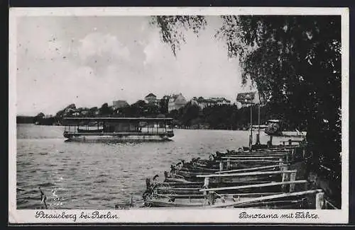 AK Strausberg bei Berlin, Uferpanorama mit Fähre