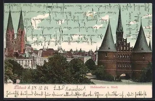 AK Lübeck, Holstenthor und die Stadt