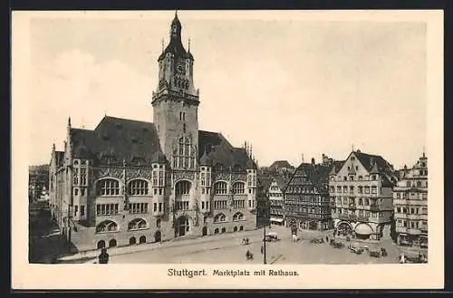 AK Stuttgart, Marktplatz mit Rathaus
