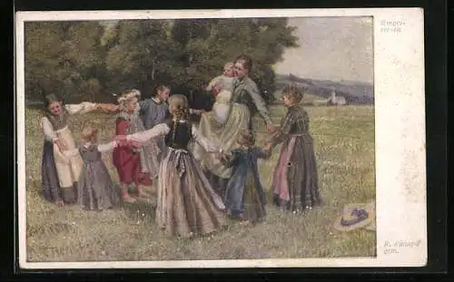 Künstler-AK Brüder Kohn (B.K.W.I) Nr. 1817: Ringel-reigen, Kinder und Mutter tanzen