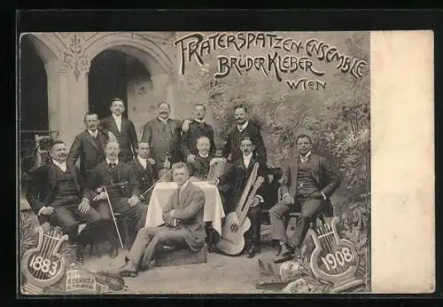 AK Wien, Praterspatzen-Ensemble Brüder Kleber, Jubiläum 1908, Gruppenfoto