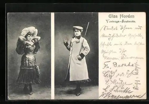 AK Vortrags-Soubrette Elea Norden in zwei Kostümen