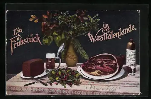 AK Ein Frühstück im Westfalenlande, mit Pumpernickel und Schinken