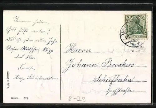 AK Kind an einem Amboss, Kalender, Klee und Vergissmeinnicht, Neujahr