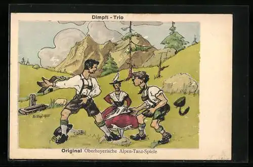 AK Dimptl-Trio, Tanz in Oberbayern vor Alpenpanorama
