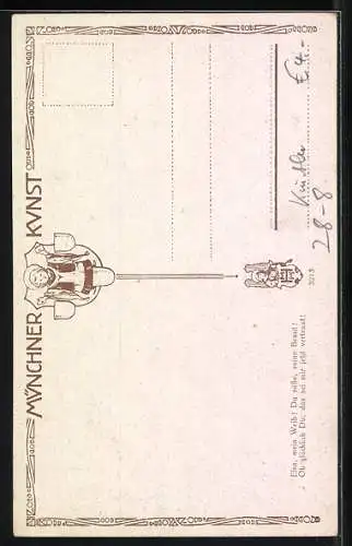 AK Parsival, Lohengrin und Elsa in vertrauter Umarmung