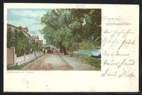 Lithographie Gremsmühlen, Promenade am Dieksee