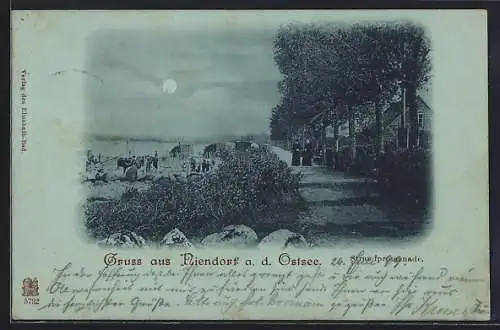 Mondschein-AK Niendorf /Ostsee, Strandpromenade mit Seeblick