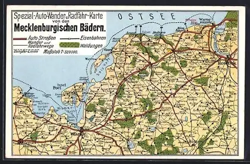 AK Wismar, Auto-Wander u.Radfahr-Landkarte v.d.Mecklenburgischen Bädern