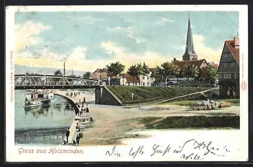 AK Holzminden, Teilansicht mit Brücke