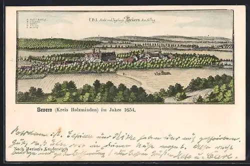 Künstler-AK Bevern /Holzminden, Ortsansicht aus dem Jahre 1654