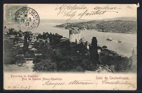 AK Constantinople, Panorama du Bosphore, Pris de Roumeli Hissar-Kaunlidja