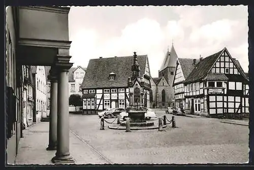 AK Obernkirchen, Marktplatz mit Brunnen