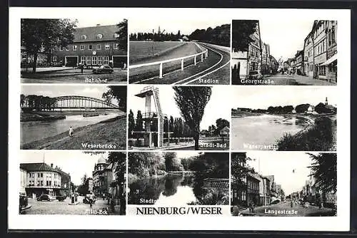 AK Nienburg /Weser, Bahnhof, Film-Eck, Stadion, Langestrasse