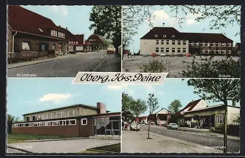 AK Oberg /Peine, Turnhalle, Kirchstrasse, Hauptstrasse, Schule