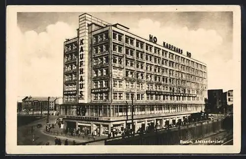 AK Berlin, Alexanderplatz, Blick auf das Kaufhaus der HO