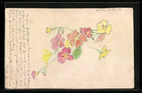 Künstler-AK Handgemalt: Ein Arrangement aus bunten Blüten