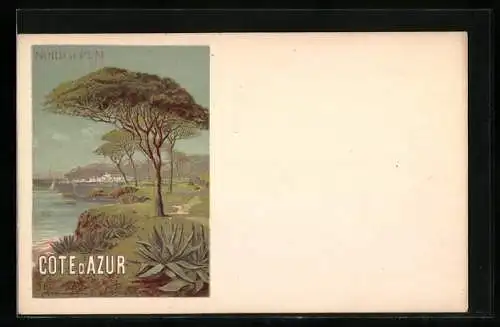 Künstler-Lithographie Côte d`Azur, Reklame für Tourismus, Küstenpartie