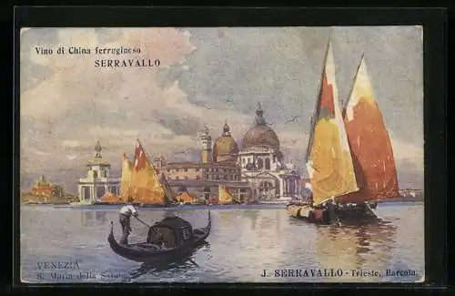 AK Venezia, S. Maria della Salute, Reklame Vino Serravallo, Trieste
